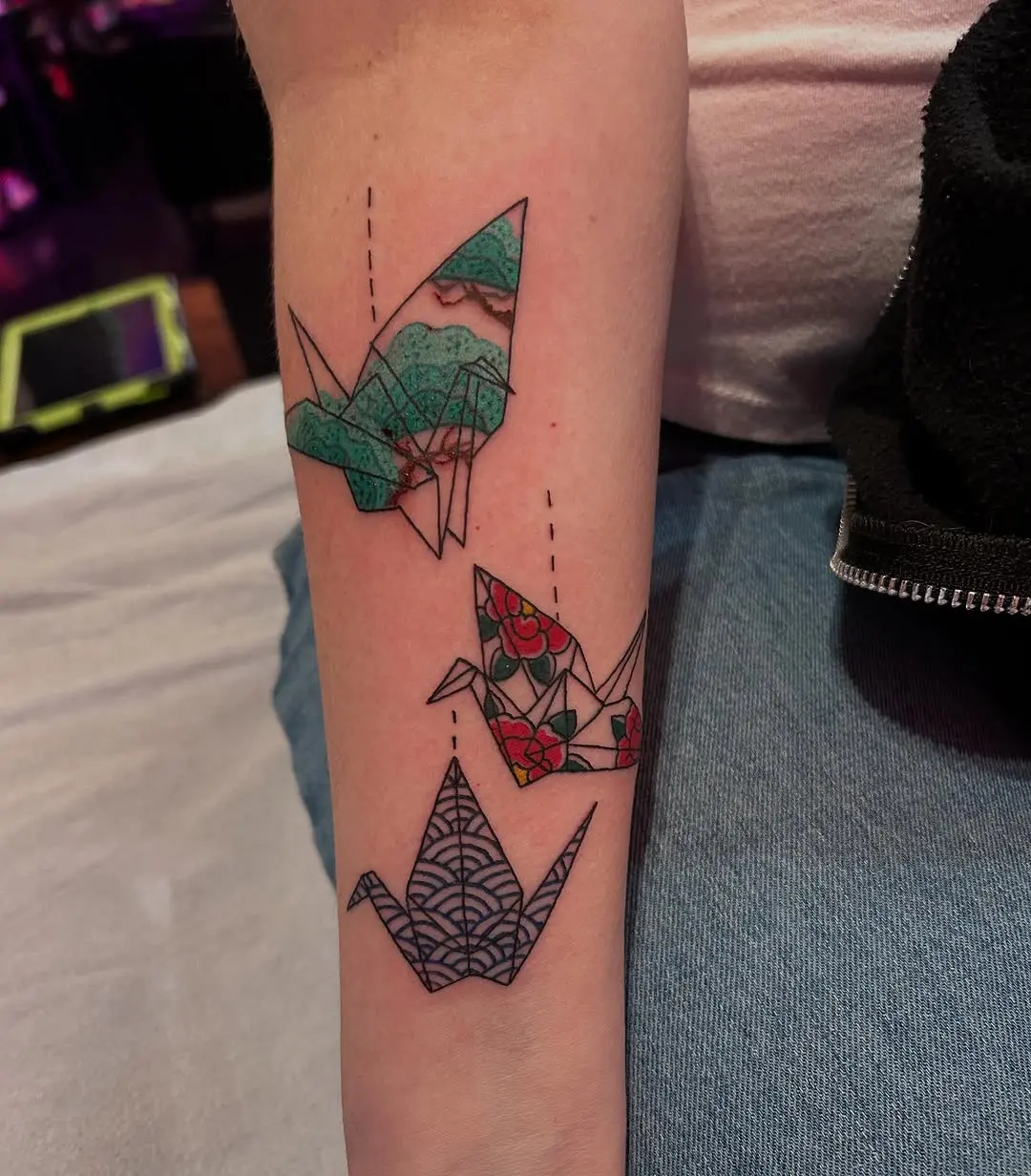 Artistic Origami Cranes with Vibrant Details