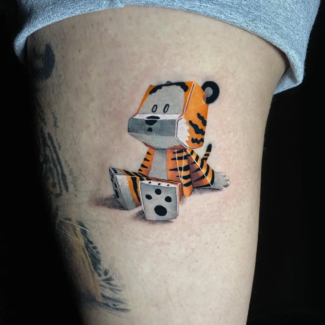 Playful origami tiger design on skin