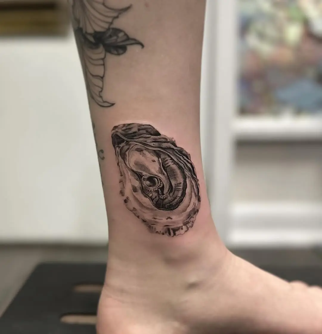 Stunning Realistic Oyster Tattoo on Ankle