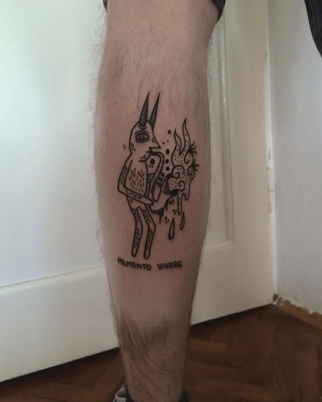 Playful saxophone tattoo with unique character design