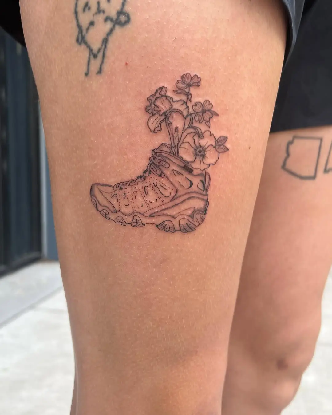 Unique design of a shoe with blooming flowers