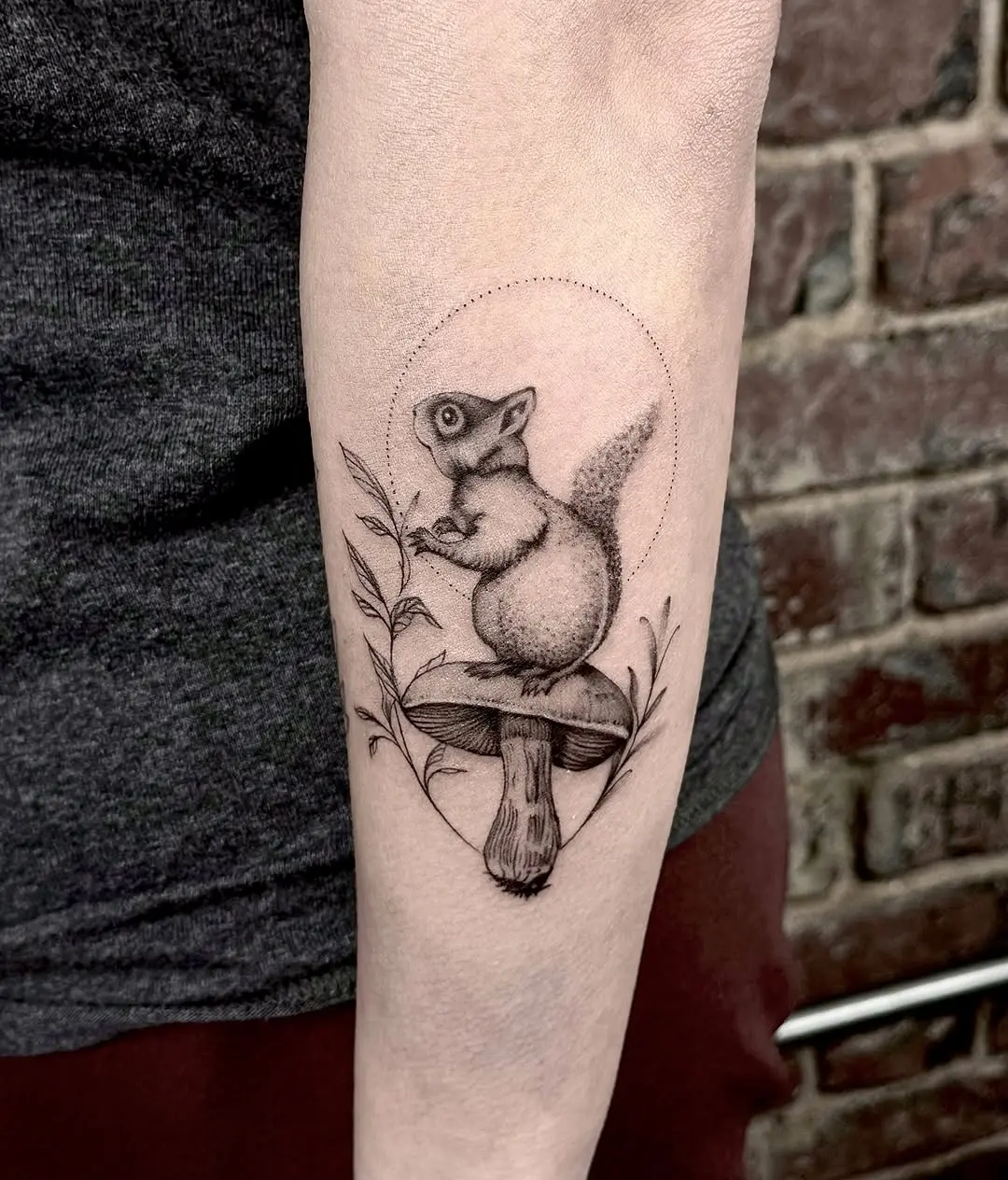 Charming Squirrel Tattoo Among Enchanting Foliage
