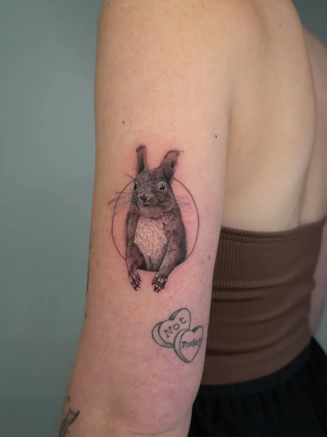 Charming realistic squirrel tattoo on arm