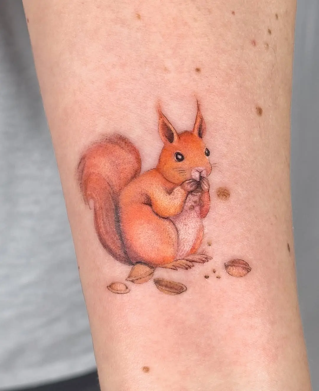 Charming realistic squirrel tattoo in vibrant colors