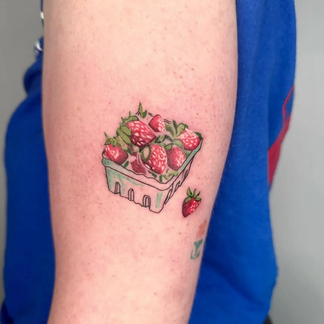 Vibrant Strawberries in a Charming Basket Tattoo