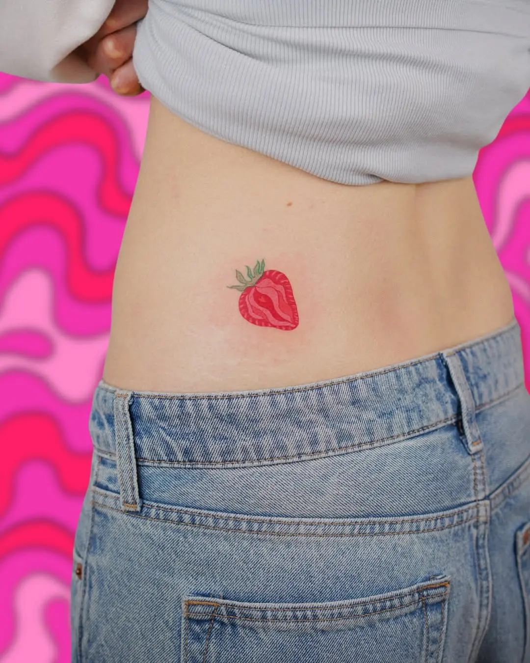 Vibrant Strawberry Tattoo on Side Waist