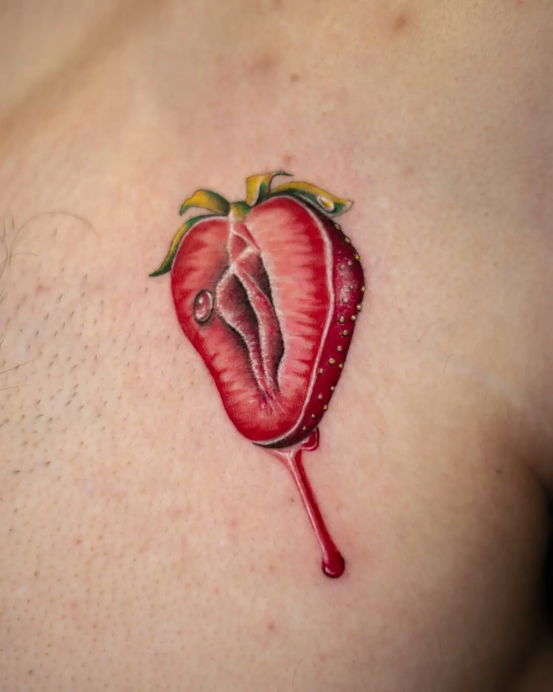 Vibrant Strawberry Tattoo with Juicy Details