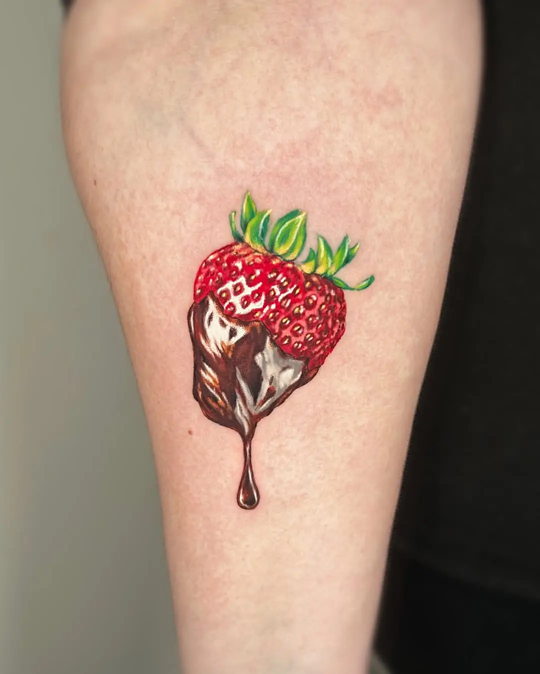 Colorful strawberry melting with chocolate vibes