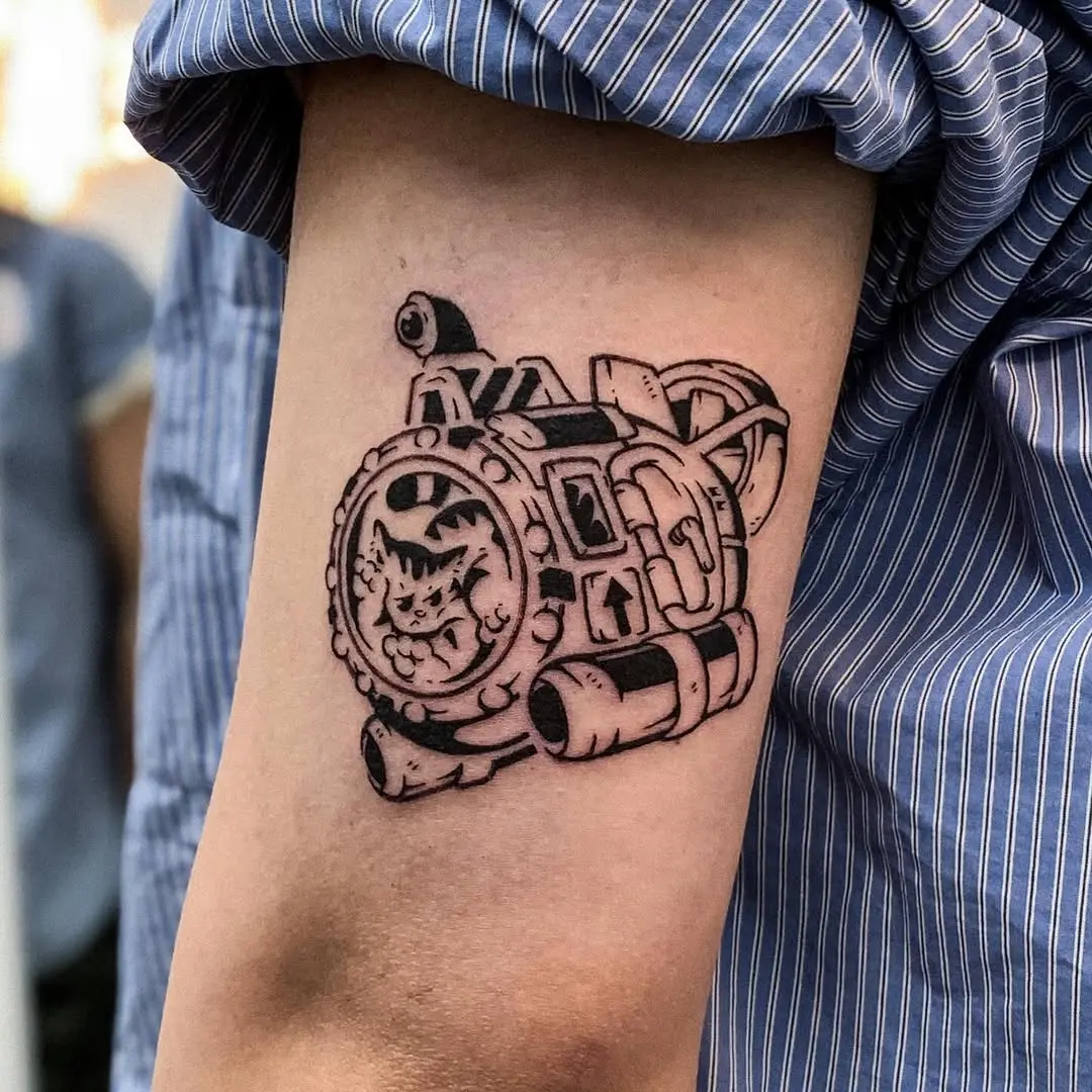 Detailed submarine tattoo with intricate design