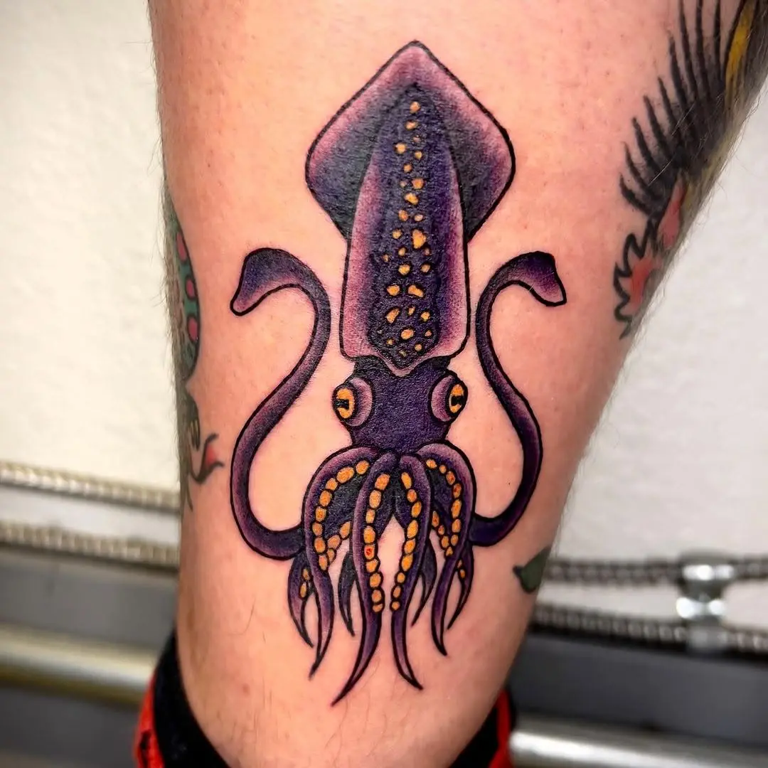 Stunning squid tattoo highlighting vibrant details