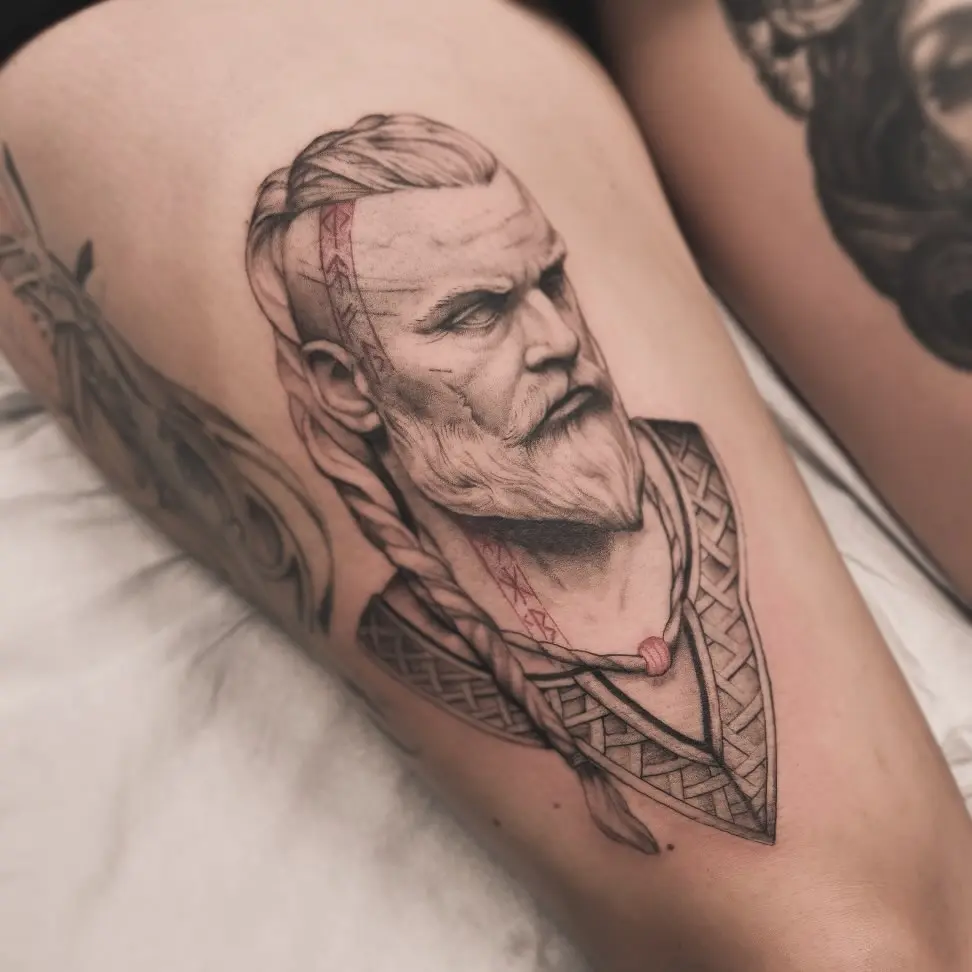 Epic Viking Warrior Tattoo on Thigh