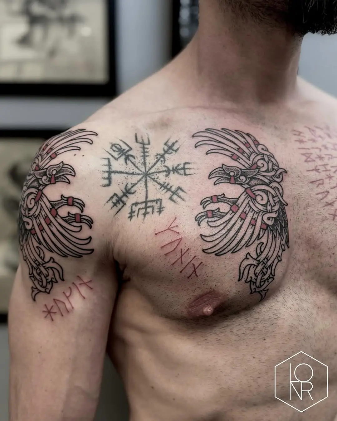 Intricate Viking tattoos showcasing strength and mythology