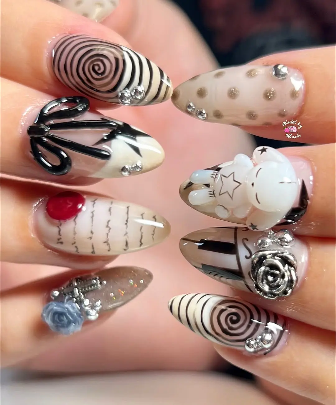 Elegant 3D Nail Art with Unique Designs