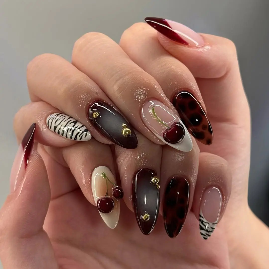 Chic and playful 3D cherry nail art