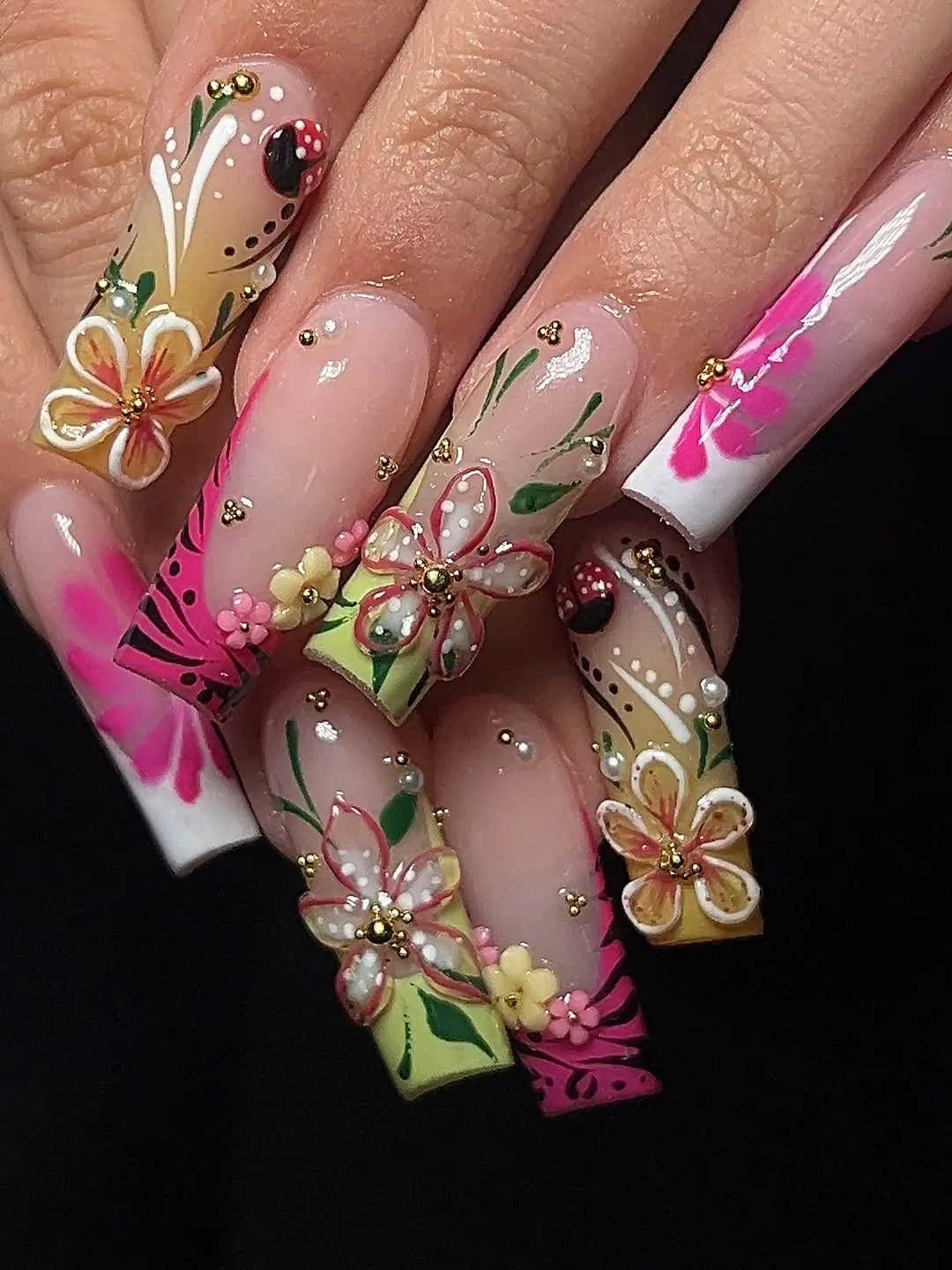 Vibrant 3D floral nail art with stunning details