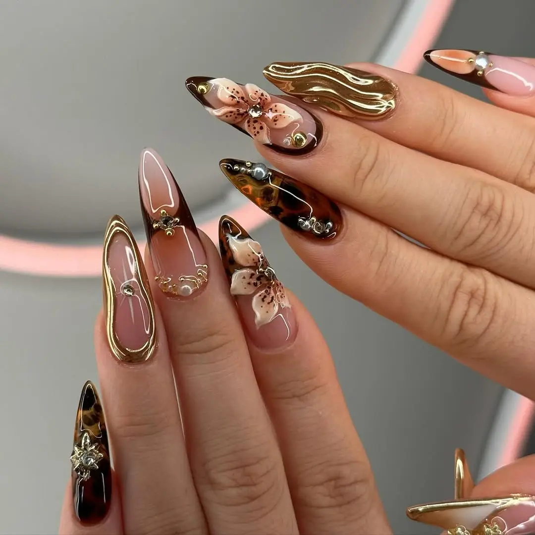 Glamorous 3D Floral Nail Art Design
