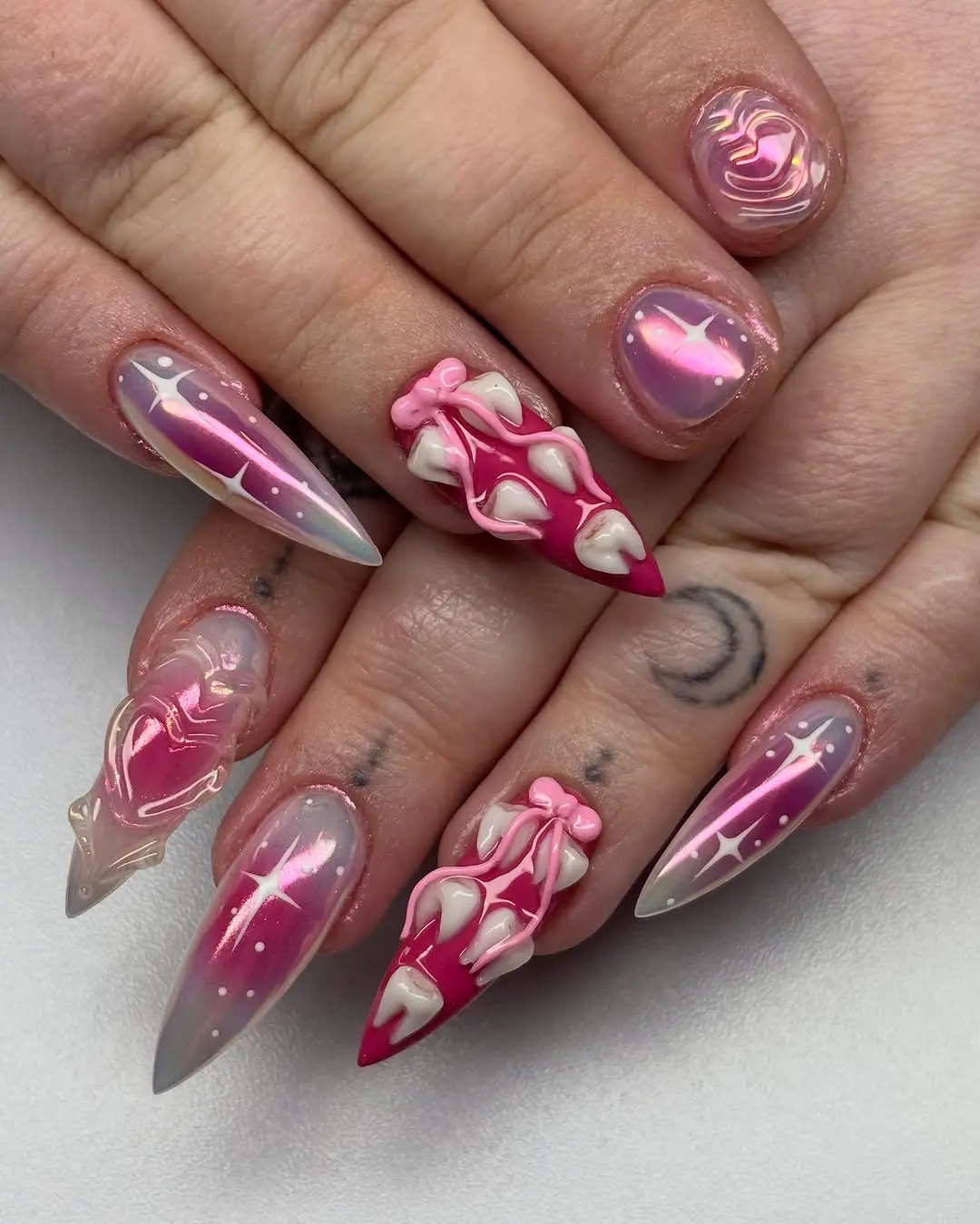 Stunning Pink and White 3D Nail Art