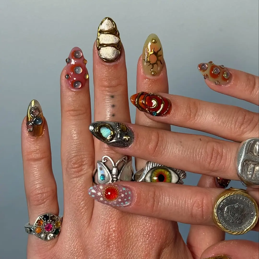 Unique 3D Nail Art Featuring Vibrant Colors