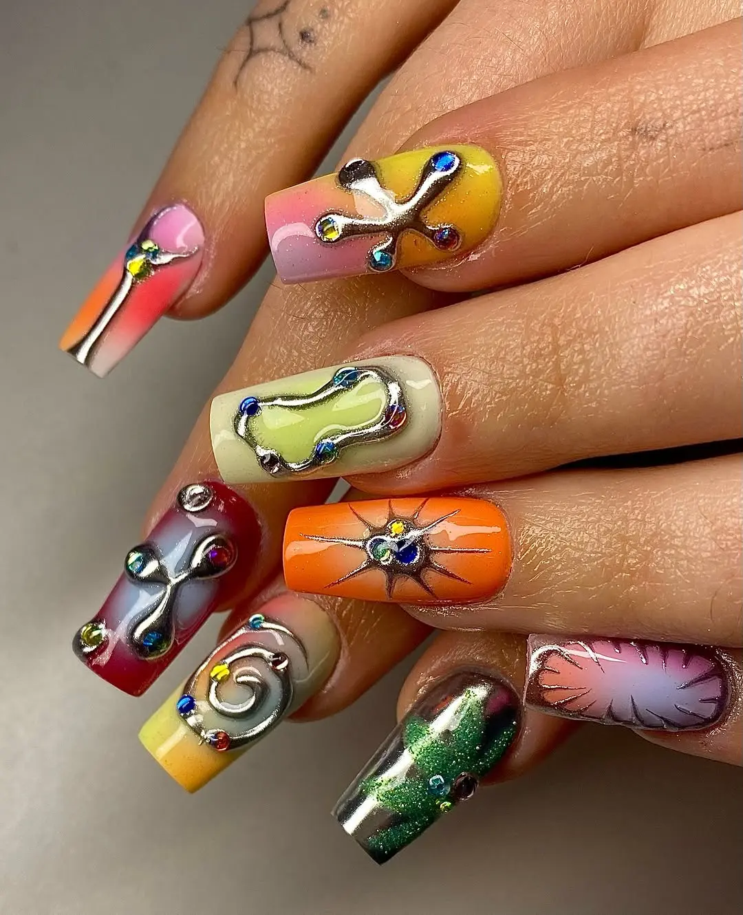 Colorful Nails with Stunning 3D Detailing