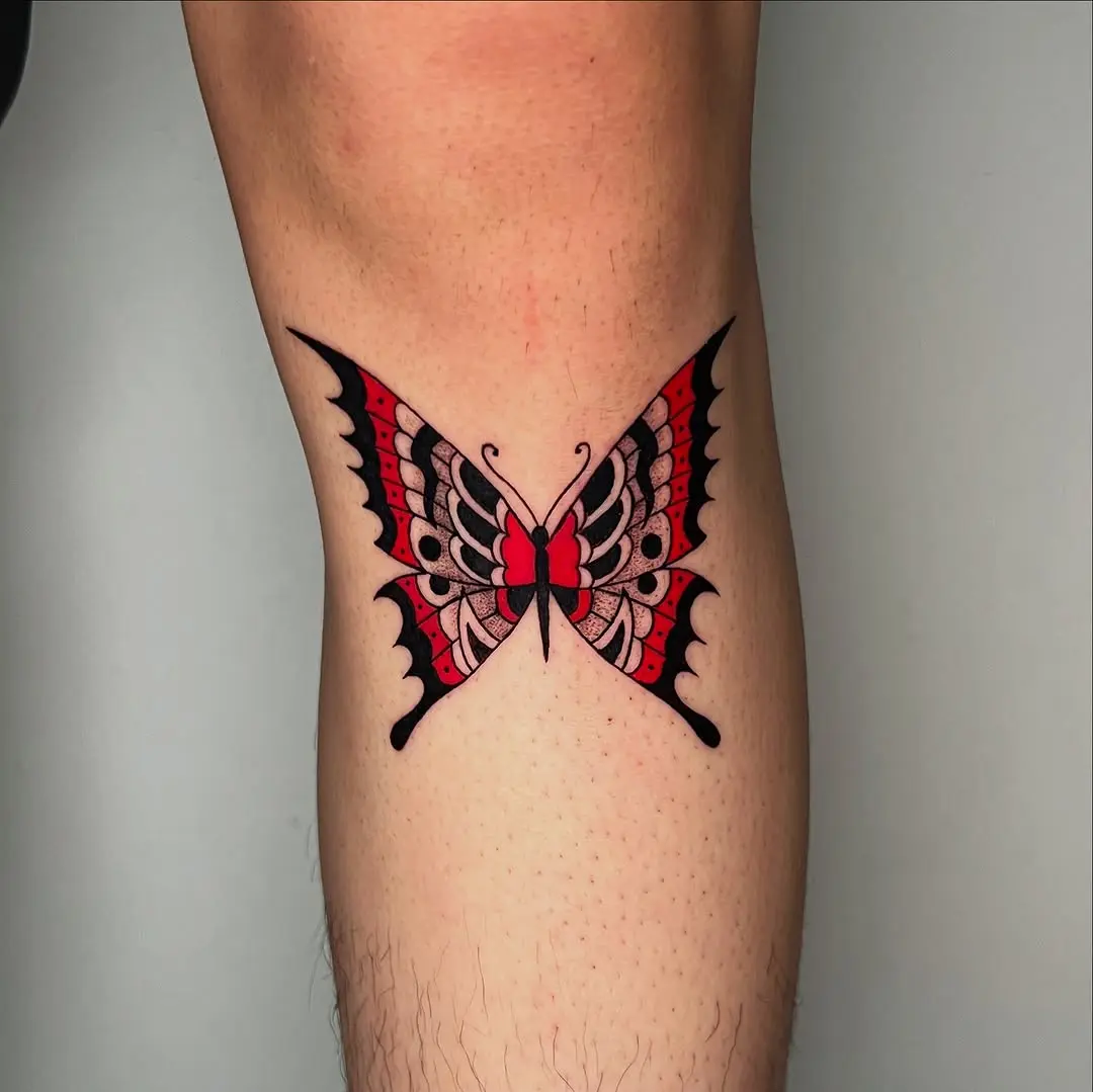 Striking Red and Black Butterfly Tattoo
