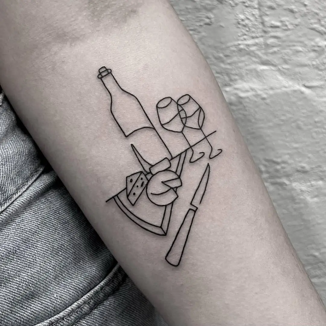 Stylish Minimalist Cheese and Wine Tattoo
