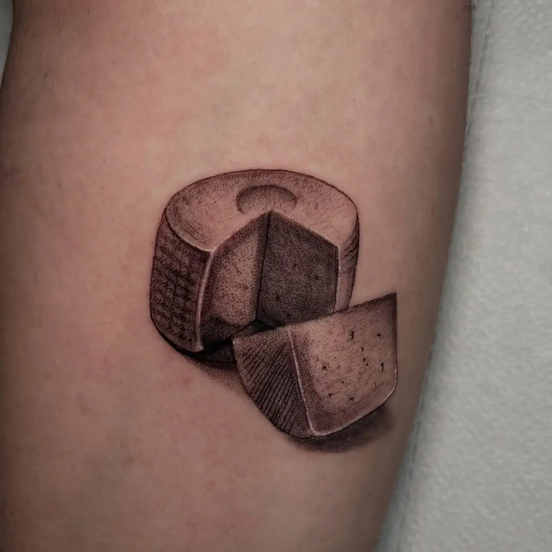 Realistic 3D cheese tattoo design inspiration
