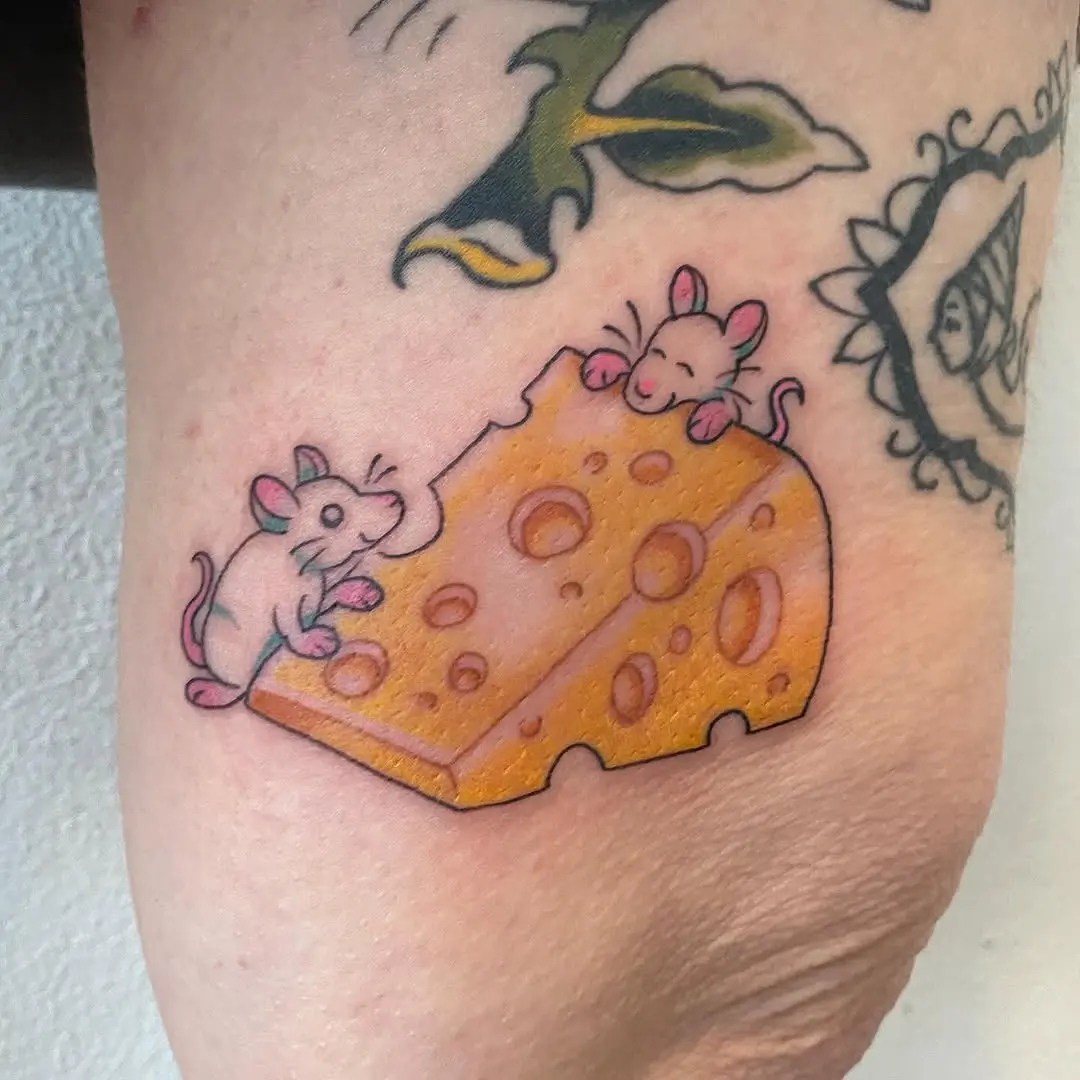 Playful mice enjoying a cheesy tattoo