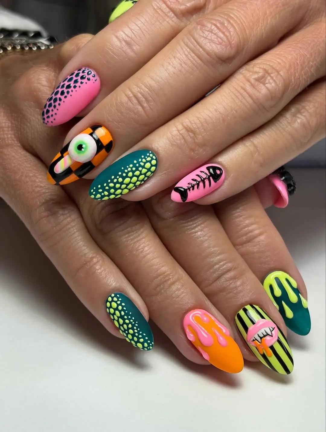 Vibrant 3D Nail Art with Unique Patterns