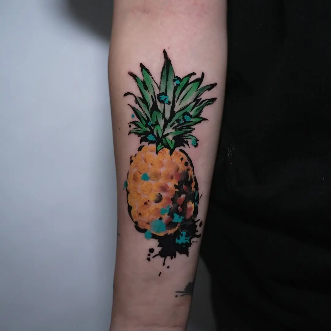 Vibrant pineapple tattoo with bold colors