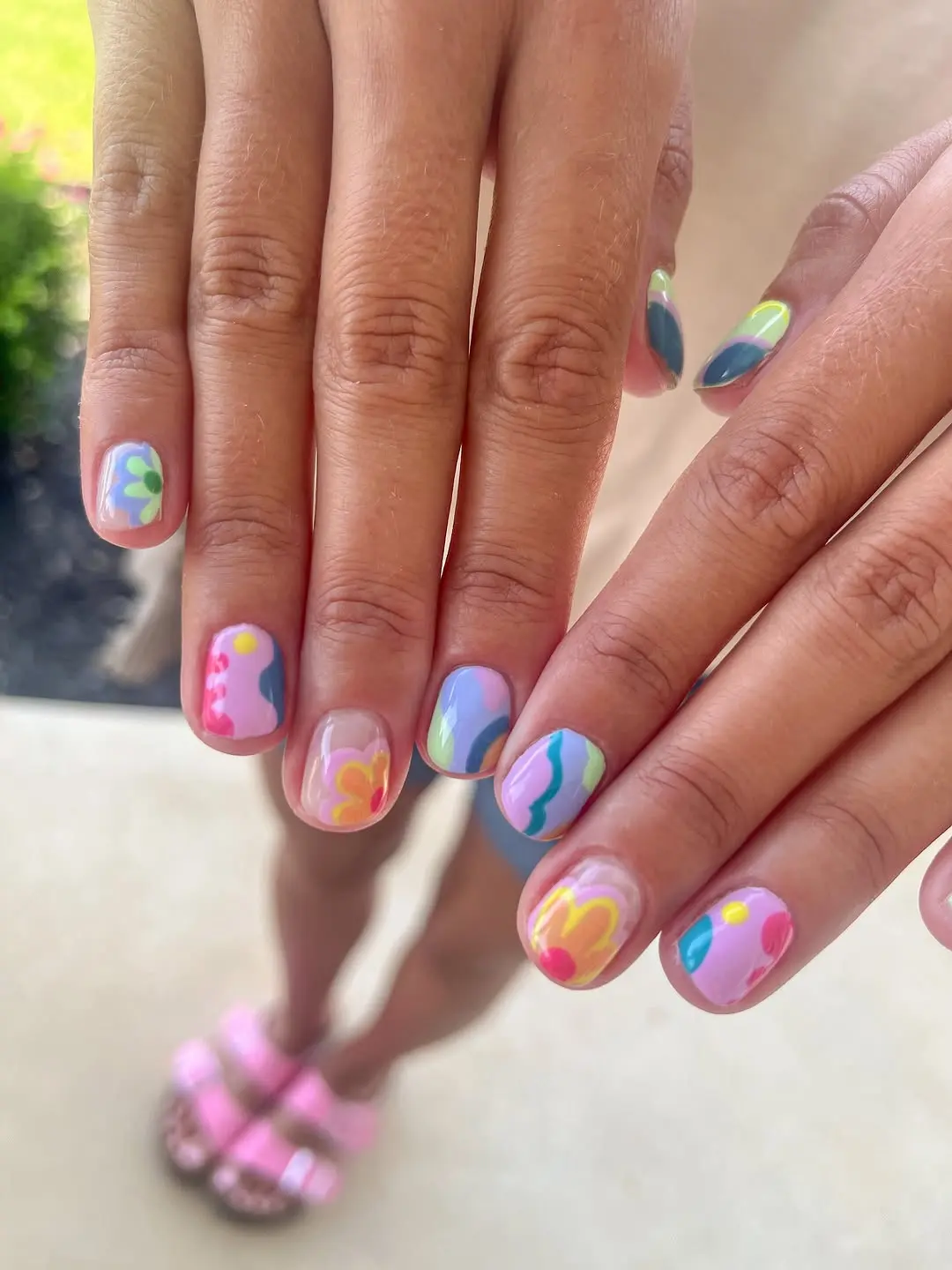 Vibrant Short Nails with Colorful Designs
