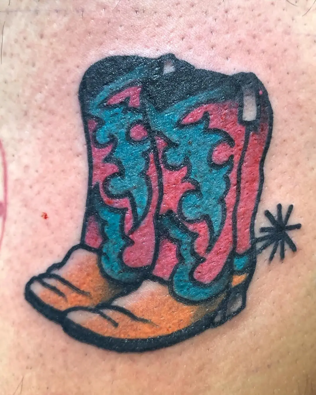 Colorful Cowboy Boots Tattoo Design Inspiration