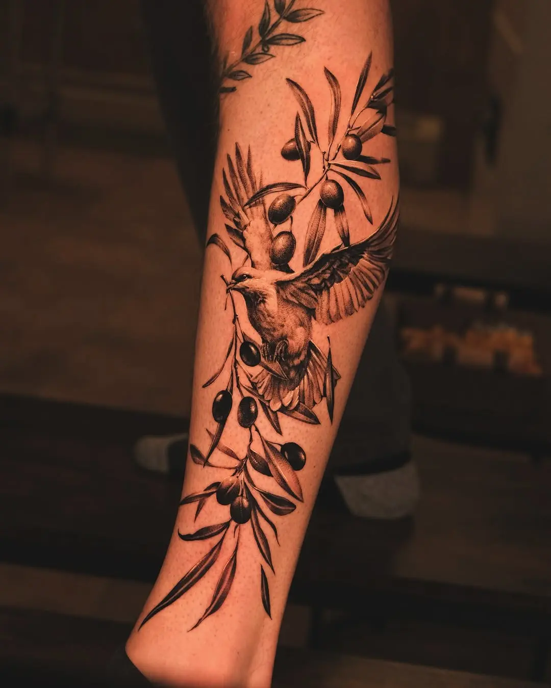 Elegant dove tattoo with olive branches