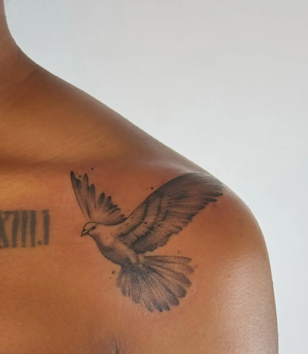 Elegant dove tattoo with flowing wings.