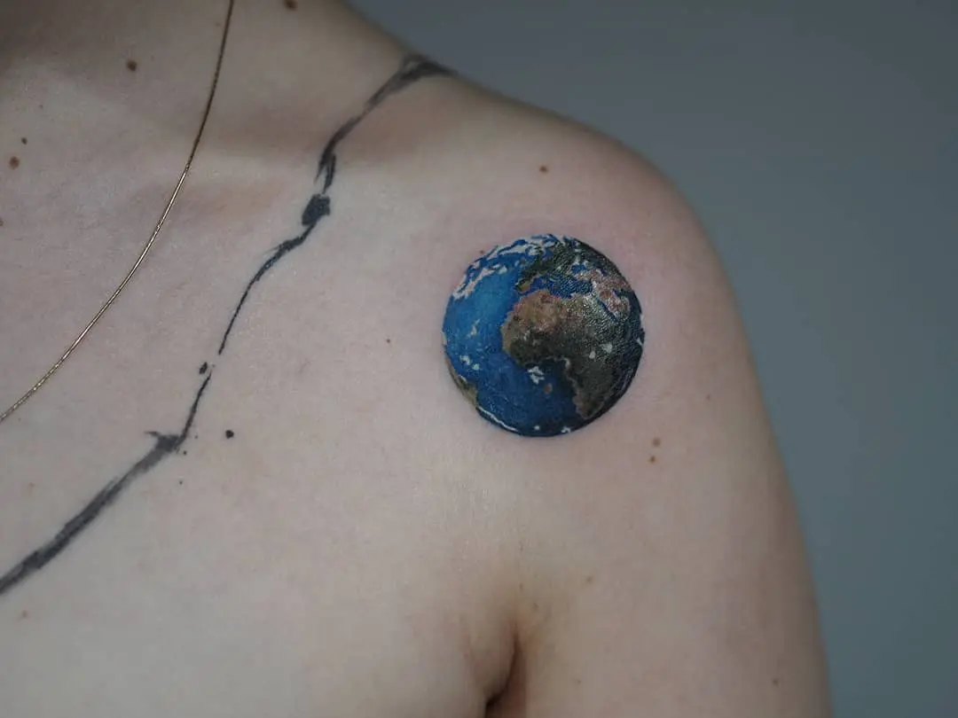 Realistic Earth Tattoo on Shoulder