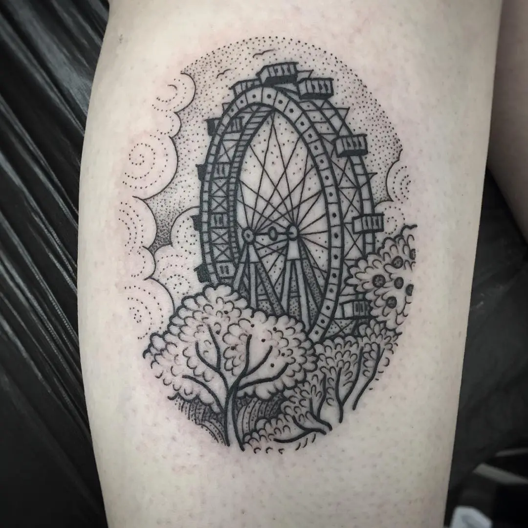 Whimsical Ferris Wheel Tattoo with Nature Elements