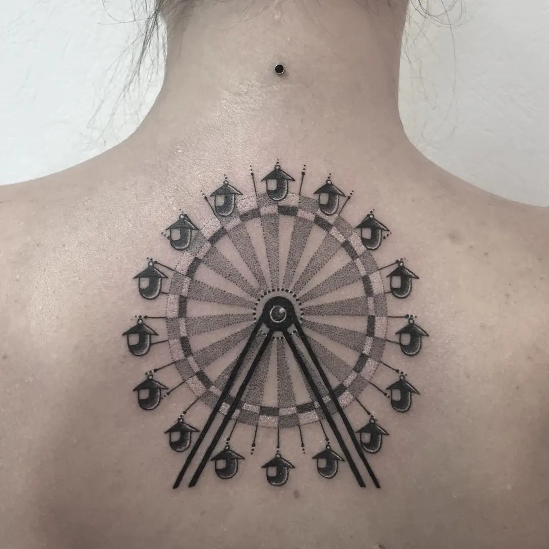 Stylish Ferris Wheel Tattoo on the Back