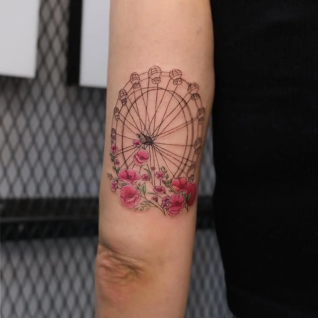 Whimsical Ferris Wheel Tattoo with Floral Accents
