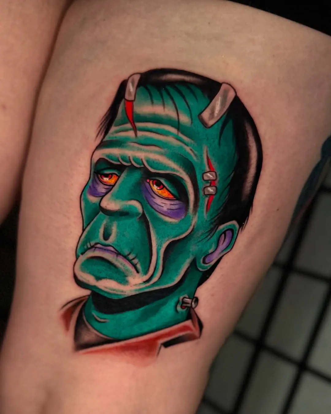 Vibrant Frankenstein Portrait Tattoo with Unique Style