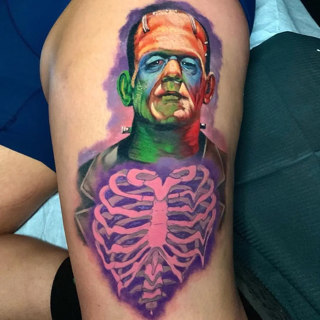 Bold and colorful Frankenstein tattoo design