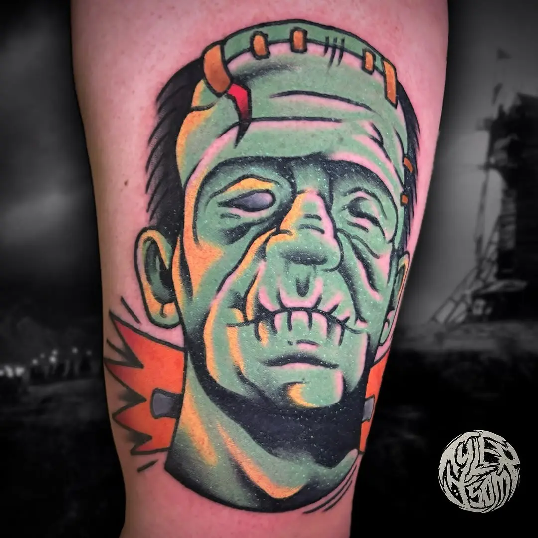 Vibrant Frankenstein Tattoo Capturing Classic Horror