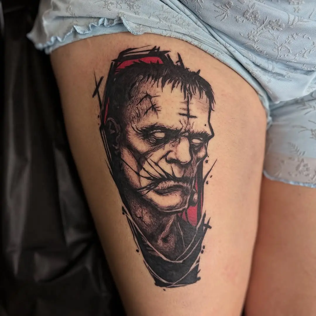 Striking Frankenstein Tattoo with Gothic Elements