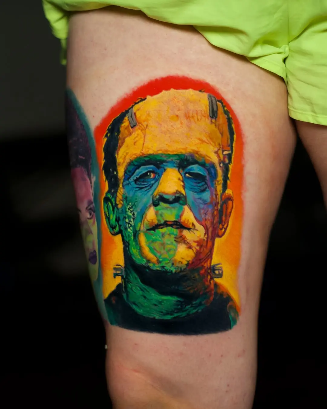 Colorful Frankenstein Tattoo with Vibrant Details