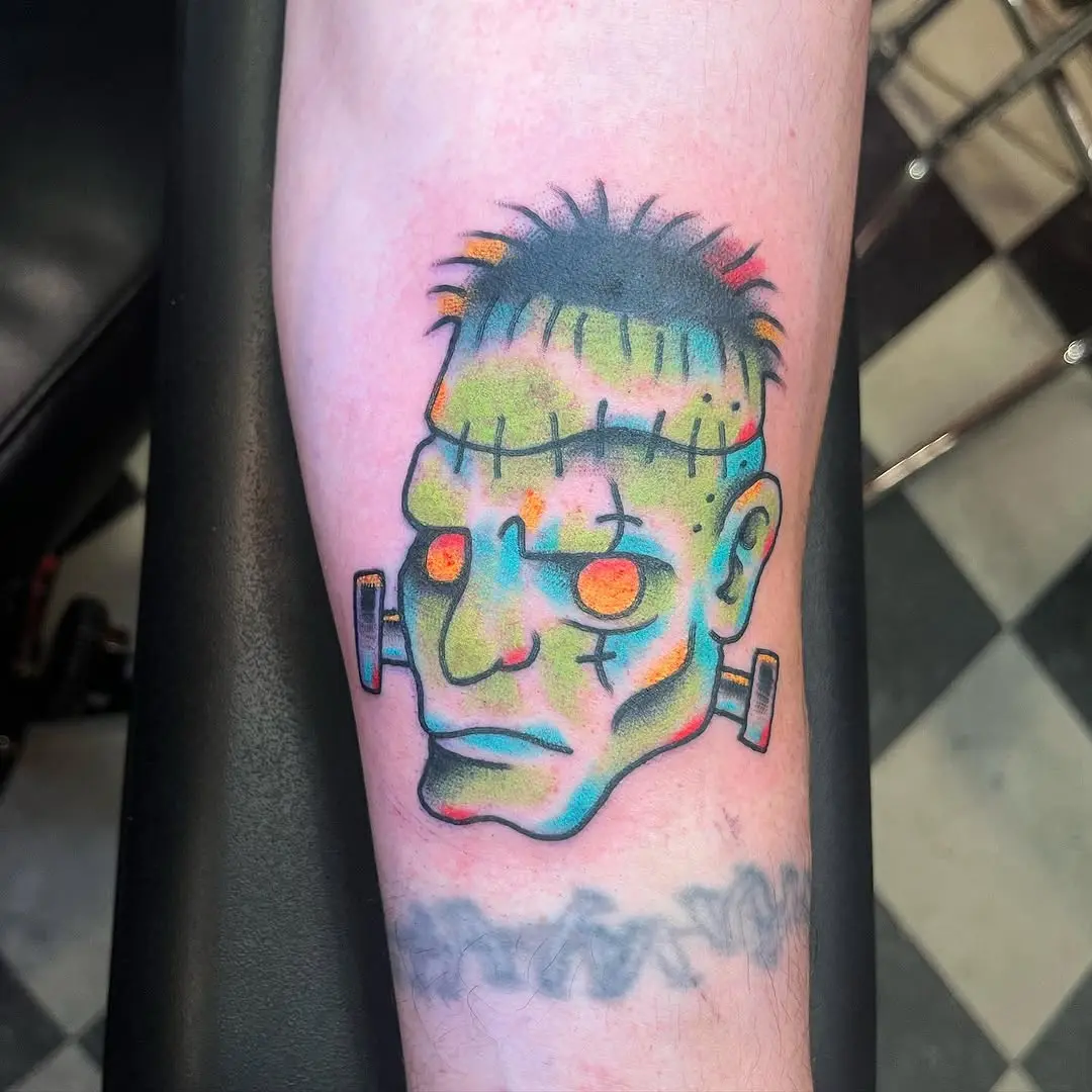 Colorful Frankenstein Tattoo with Cartoonish Style