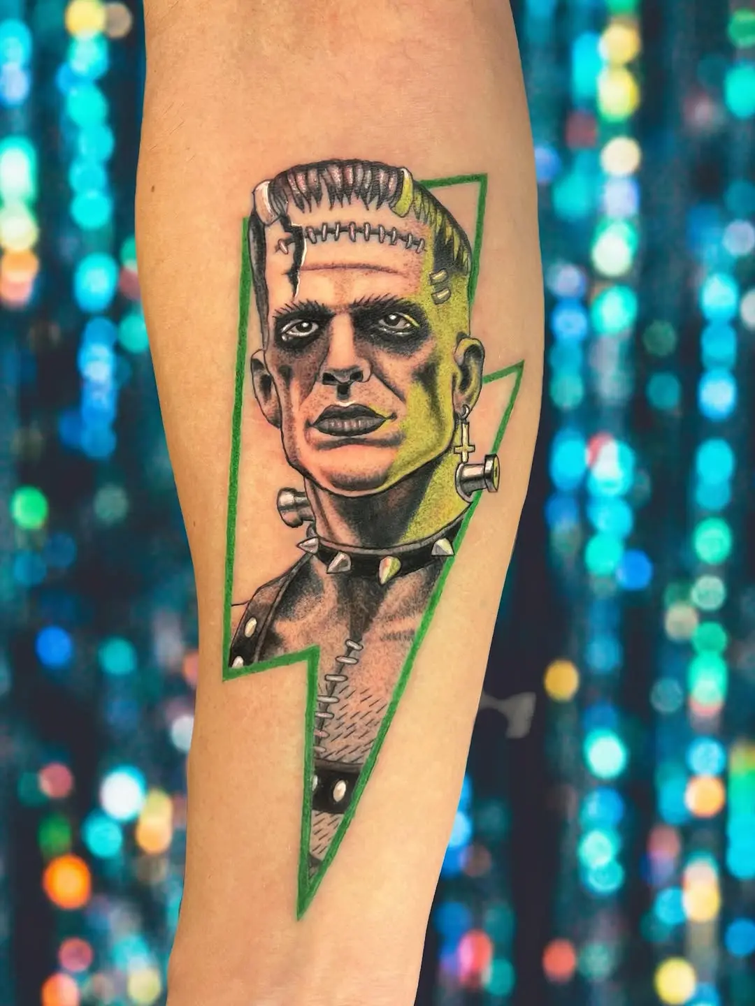 Stunning Frankenstein Tattoo with Bold Lightning Design