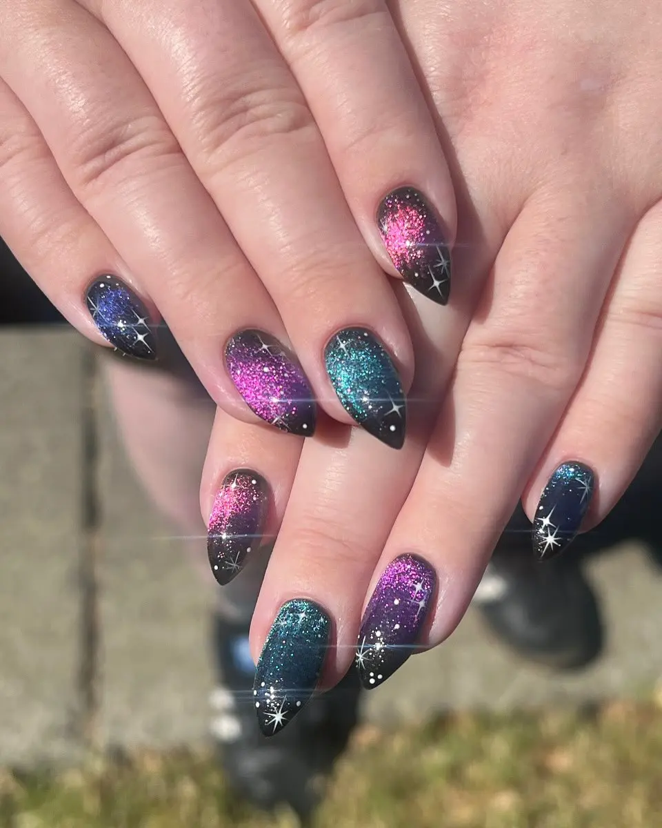 Stunning galaxy-inspired ombre nail design