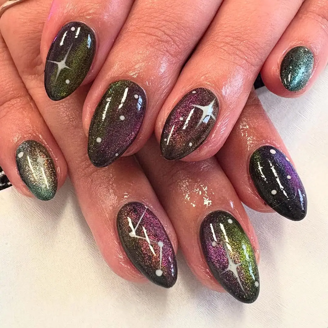Captivating galaxy nails with shimmering stars