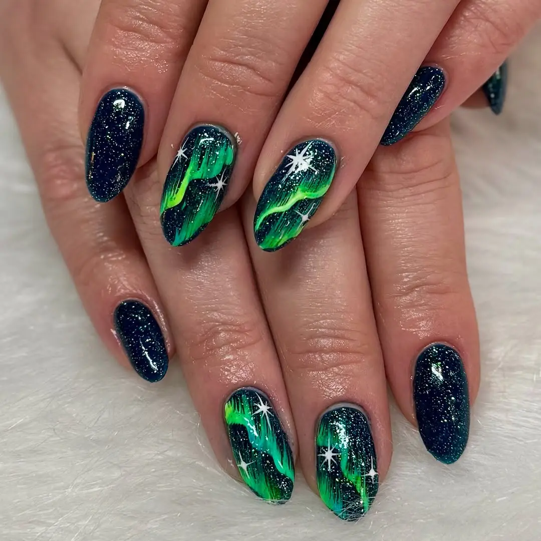 Vibrant galaxy nails with shimmering colors