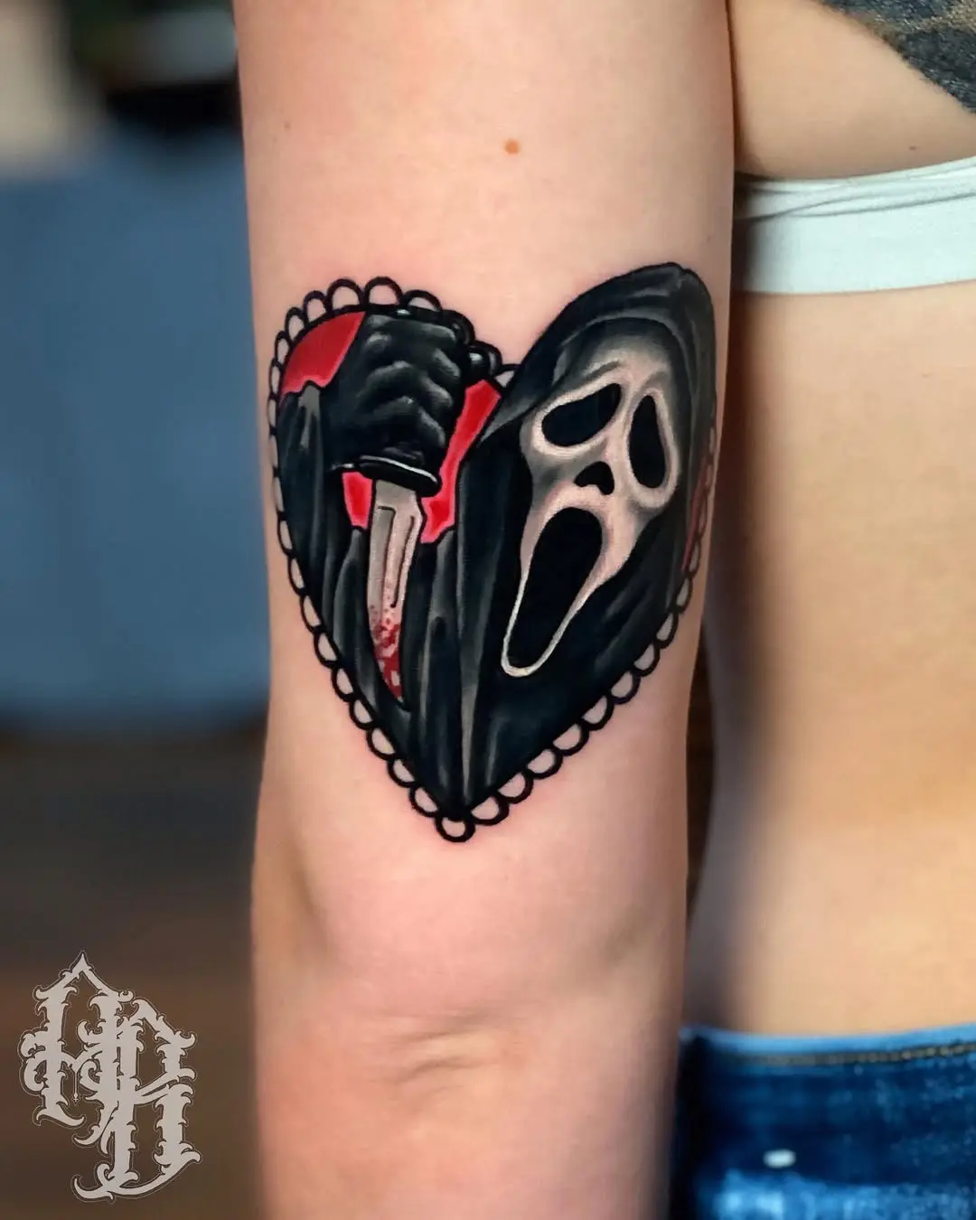 Heartfelt Horror: Ghostface Tattoo Design