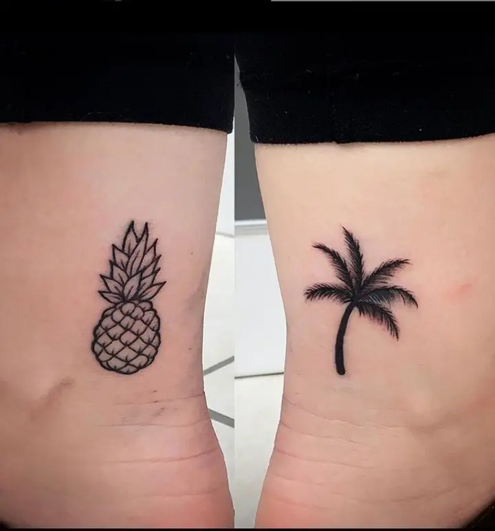 Charming Minimalist Pineapple and Palm Tattoos