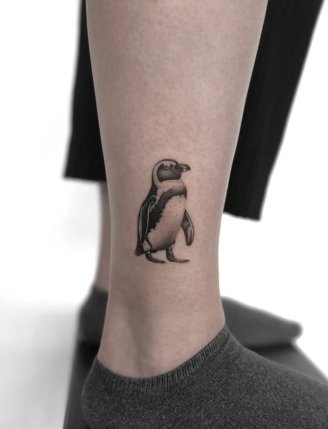 Charming black and white penguin tattoo design